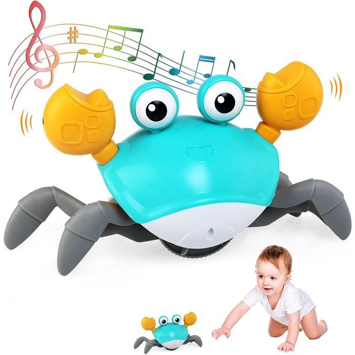 Bébé Jouet de Crabe Rampant Ont de la Musique et des Lumières LED,Détection Automatique pour Eviter Obstacles,Jouet de Développement