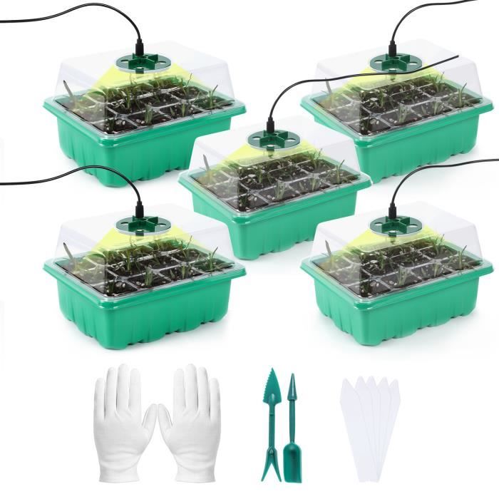 Mini Serre pour Plantes avec Lampe 5 Pièces Serre Semis de Culture avec Contrôleur de Synchronisation Luminosité Réglable