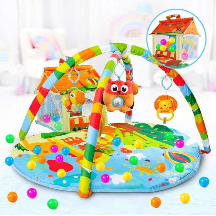 Cadeaux Danniversaire Pour Les Nouveaux Nes 0 3 6 9 Mois Vatos Tapis Gymnase De Jeu Pour Bebes Centre Dactivites De Jeu Pour 4 En 1 Tapis De Jeux Avec Jouets De Dentition A Cliquet