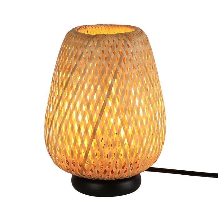 Lampe à poser - CARL - E27 - Blanc - Osier - Style Scandinave Moderne