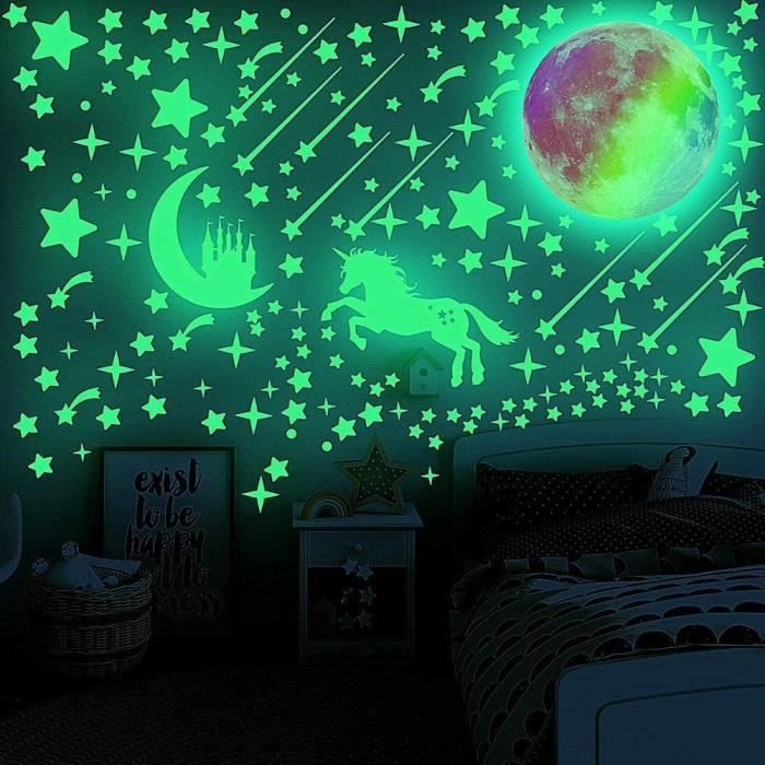 Licorne Étoile Lumineuse Plafond Stickers Muraux-Étoile Fluorescente,Arc en  Ciel Décoration Chambre Enfant et Fille