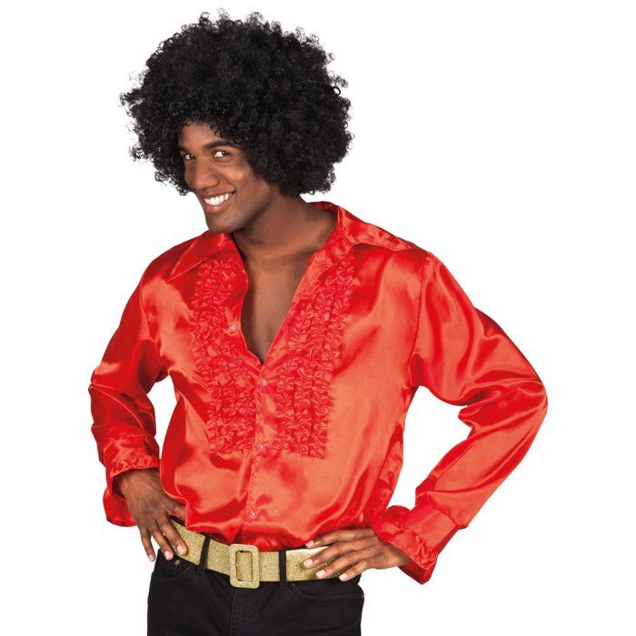 Chemise disco rouge homme L - Effet satiné - Manches évasées - Froufrou