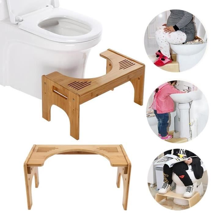VHUTOU Tabouret De Toilette En Bambou Pliable – Hauteur 7 Pouces, Forme C Ergonomique, Antidérapant Pour Adultes
