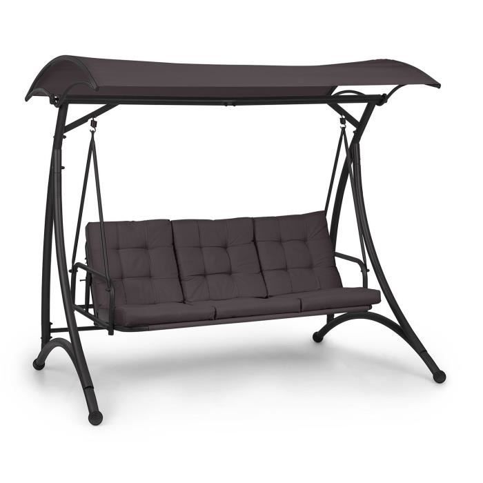 balancelle de jardin - blumfeldt marbella - chaise longue -3 places avec pare-soleil - bain de soleil - toile polyester - gris foncé