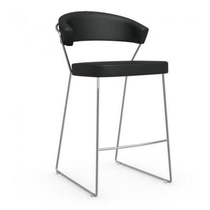chaise de bar - calligaris - new york - noir - structure acier chromé - assise cuir noir