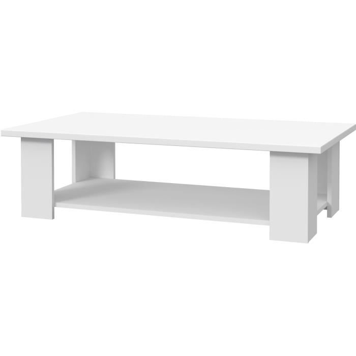 Table basse PILVI - Style contemporain - Particules mélaminé - Décor Blanc mat - L 110 x P 60 x H 31