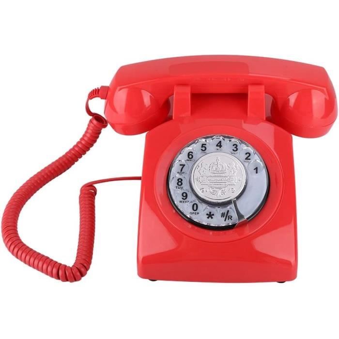 Téléphone Rotatif Rétro Blanc - Fixe, Filaire, Décoration Vintage Pour Maison Ou Bureau