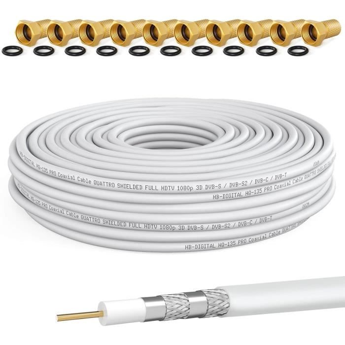 Cavo Coassiale SAT HQ-135 Pro 10m - Per DVB-S/S2, DVB-C, DVB-T, Con Connettori F Oro - Foto 10