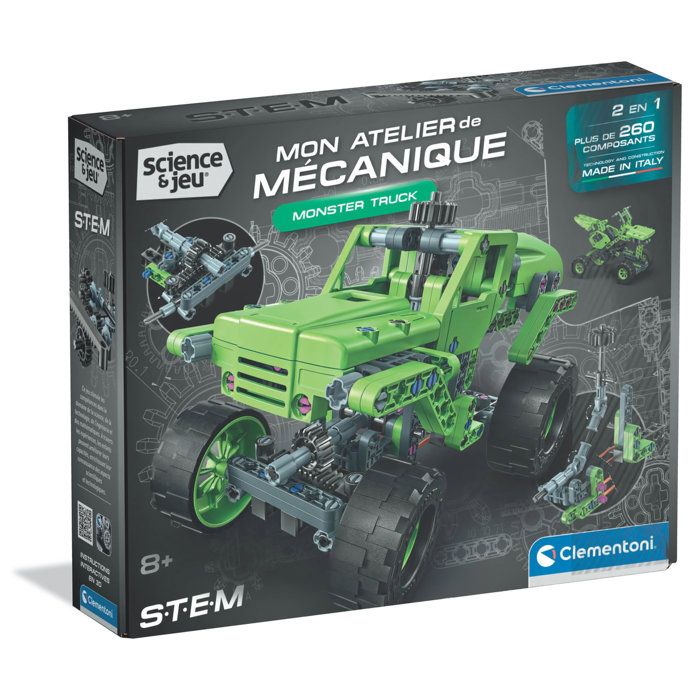 Monster Truck - CLEMENTONI - Mon Atelier Mécanique - Plus de 260 pièces - 2 en 1 - Dès 8 ans - Fabriqué en Italie