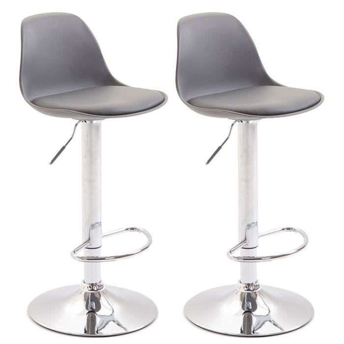 Lot de 2 tabourets de bar Kiel similicuir et coque en plastique - CLP - Réglable en hauteur - Gris-Chrome Lot de 2 tabourets de bar Kiel similicuir et coque en plastique - CLP - Réglable en hauteur - Gris-Chrome