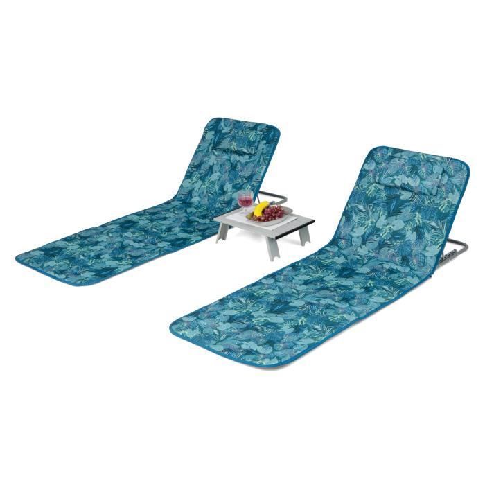 COSTWAY 2 x Matelas de Plage Pliables et Table dAppoint 151 x 515 x 27-47 CM Tapis de Plage avec Dossier Réglable Vert deau