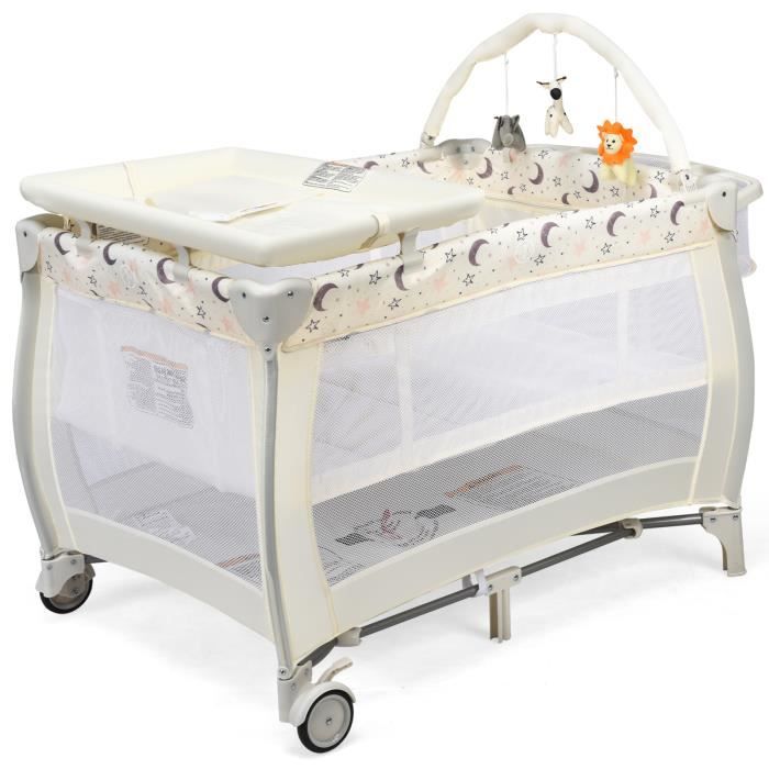 Dreamade Lit Bebe Pliable Avec Table A Langer Et Matelas Lit Parapluie Pour Bebe0 3 Ans Avec Roulettes Et Sac De Transport Beige Cdiscount Puericulture Eveil Bebe