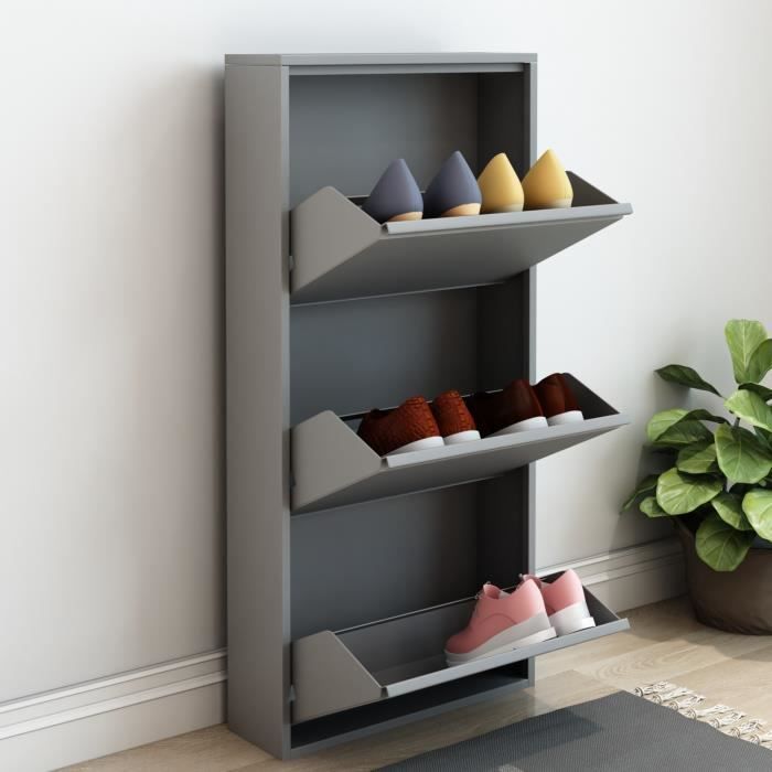 Meuble à chaussures Sokndal à 3 tiroirs inclinables gris - EN.CASA - Contemporain - Design