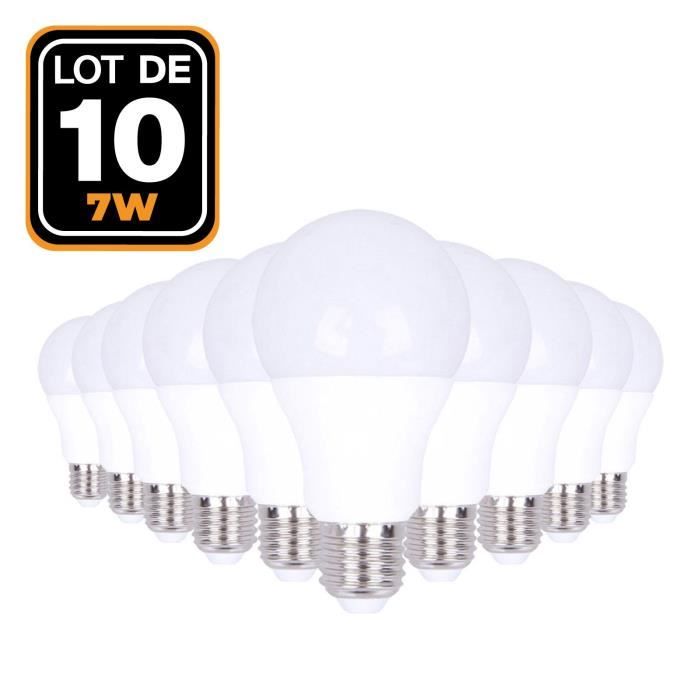Lot de 10 Ampoules LED 7W culot E27 Blanc Neutre 4500K Haute Luminosité
