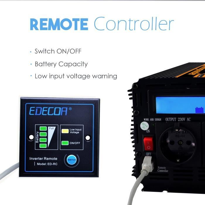 convertisseur pur sinus 24v 220v onduleur 1500 3000w ecran LCD transformateur de tension