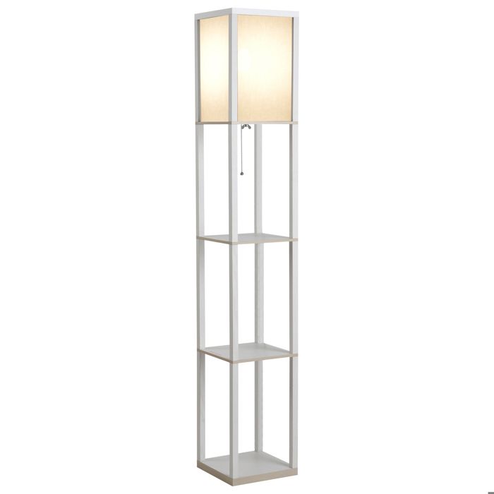 Lampadaire étagère - HOMCOM - 3 étagères 4 niveaux rangement salon bureau décoration - MDF - 26x26x160cm - blanc