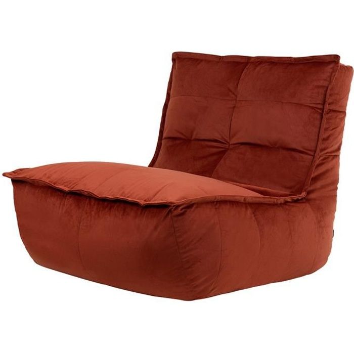 pouf chaise longue en velours dolce - icon - terre cuite orange - 1 personne - 90x79 cm