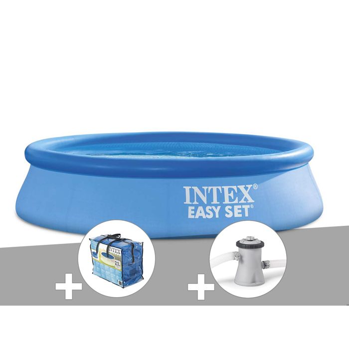 Kit piscine autoportée Intex Easy Set 244 x 061 m + Bâche à bulles + Épurateur à cartouche