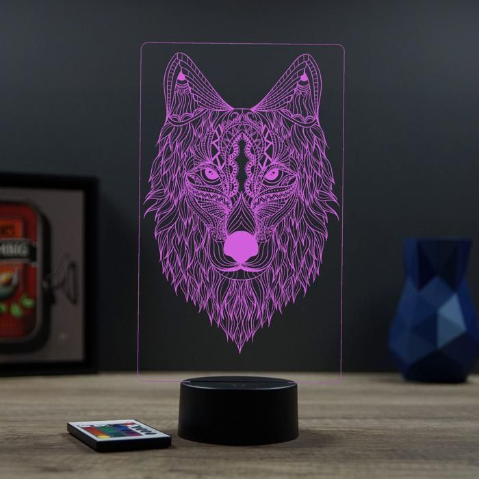 Lampe 3D Animal Loup – LED – Idée Cadeau – Fabriquée en France