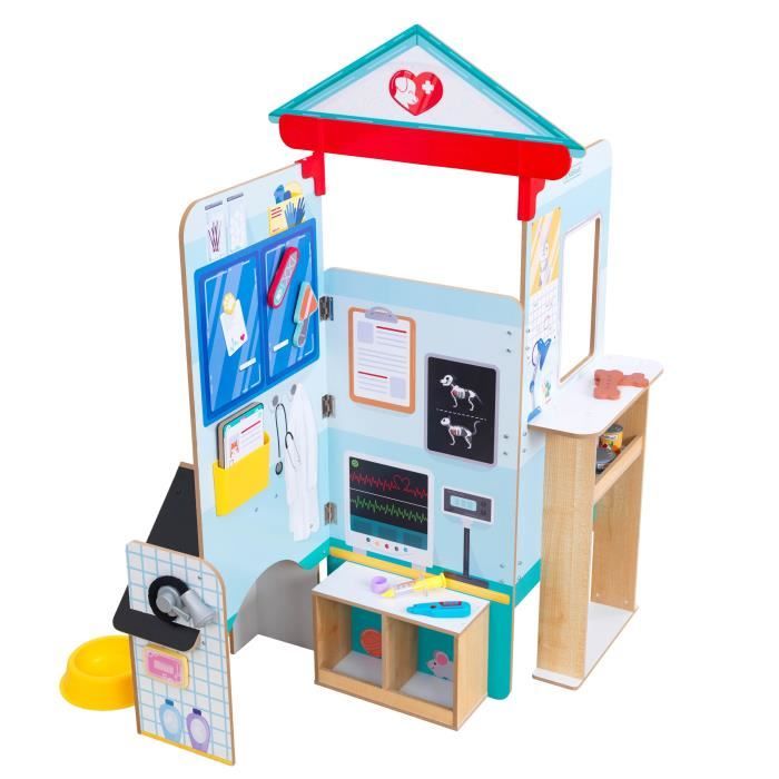 KidKraft Cabinet vétérinaire pop-up Let's Pretend™ pour enfants offre une expérience de jeu réaliste avec 18 accessoires inclus