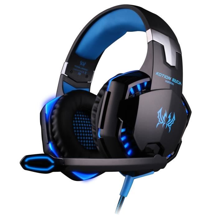 Gaming Casque Micro Casque Filaire PC PS3 Xbox One Microphone Headset Basse  Stéréo LED Lumière Contrôle Volume - Bleu - Cdiscount Informatique