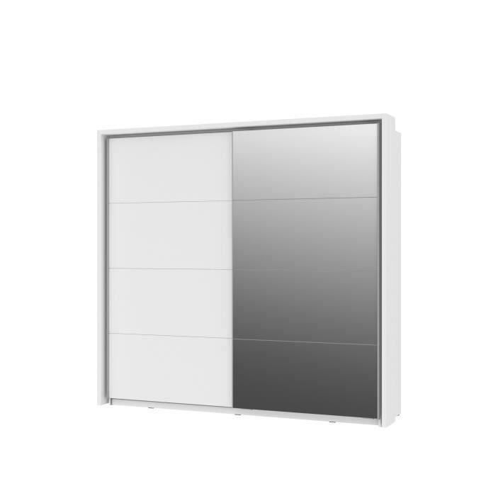armoire 2 portes coulissantes 1 miroir blanc mat l 230 9 x p 63 8 x h 215 1 cm laredo cdiscount maison