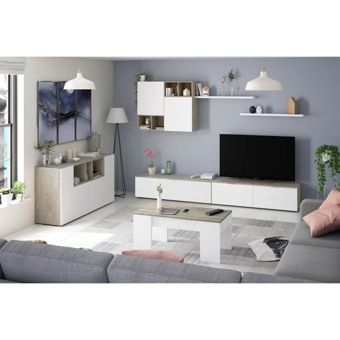 Laska 2 - Ensemble Meuble TV Design chêne Alaska et blanc Blanc