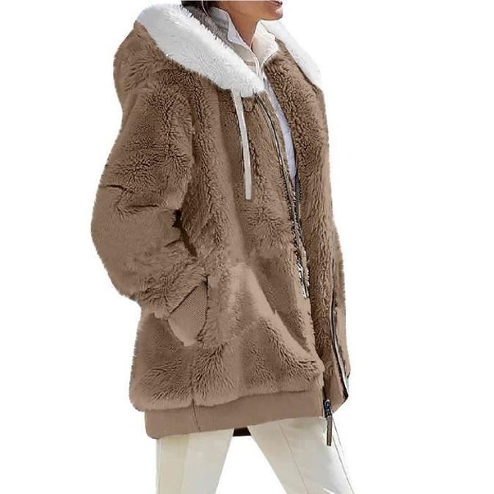 BLOUSON PERFECTO BOMBER Veste Polaire Femme Chaude Manteau Capuche En Peluche Chapeau Mode Hiver Fermeture Clair Souris