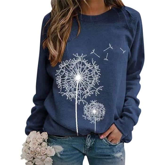 Pull Femme Casual sans Capuche Sport Sweat Shirt Col Rond Manches Longues Original Pullover Top Haut Sweater Bleu Marine Bleu Marine Cdiscount Pret a Porter
