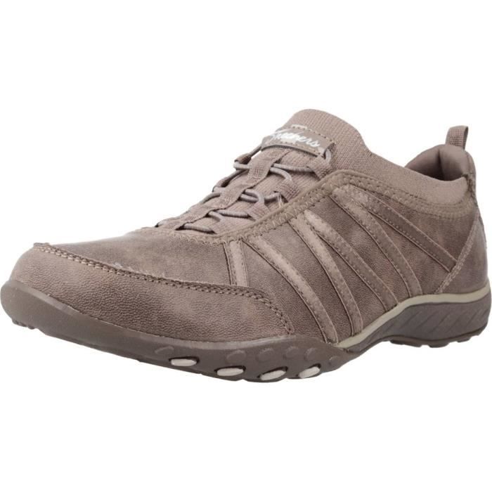 Skechers Baskets SKECHERS BREATHE-EASY - Marron - Femme - Lacets - Plat