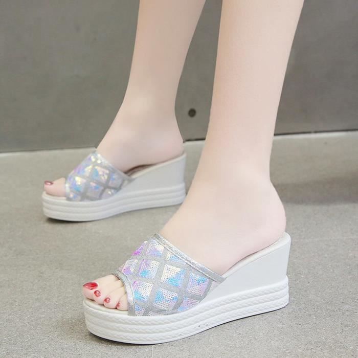 Chaussure compensée a paillette - Chaussure