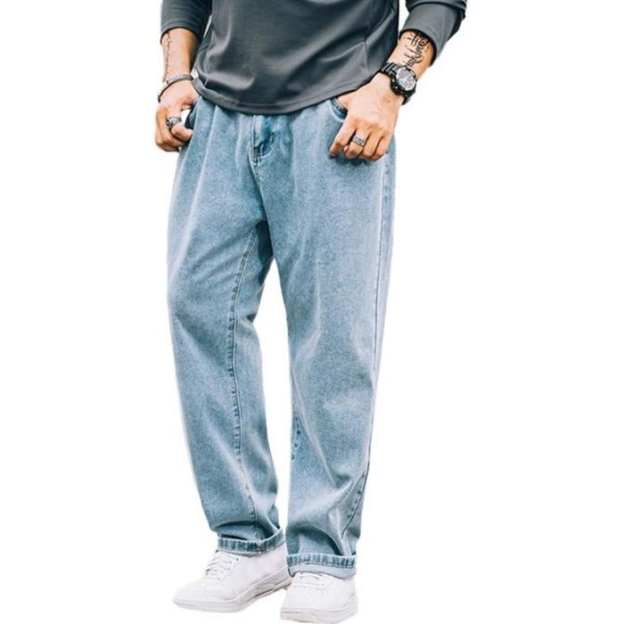 Jeans pour Homme Grande Taille Lache Jeans Droit a la Mode Stretch Lavable Cone Sarouel Jeans Larges Decontracte Couleur2