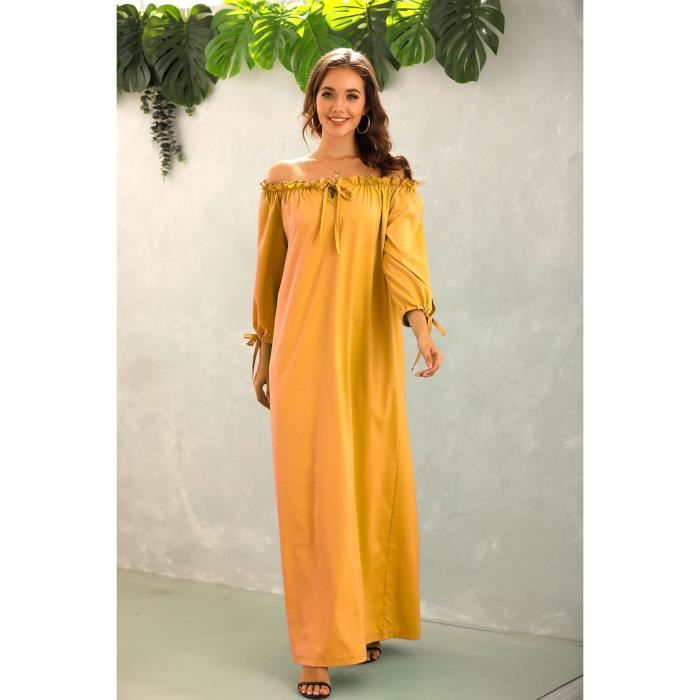 Robe Femme Longue Col bateau Manches longues - Jaune Jaune - Cdiscount Pr??t-?�-Porter