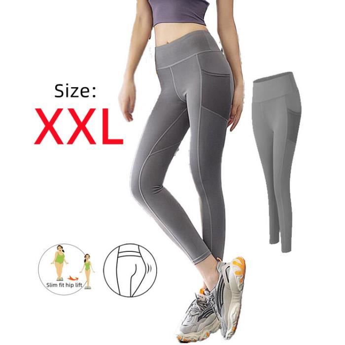 Legging de Sudation Femme Gris XXL Taille Haute Poches Fitness Yoga