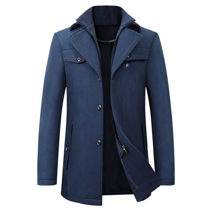 Manteau Homme Hiver - Trench Coat Coupe-vent, Parka Longue - Tissu Gabardine, Coupe Ajustée - Grande Taille Disponible