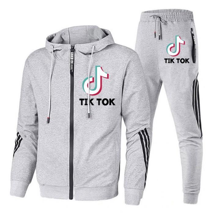 Jogging TIK TOK Survetement Homme 2 Pieces Fashion a Capuche Casual Confortable Ensemble Manches Longues Vetements Homme ZJH30596 Gris Cdiscount Pret a Porter