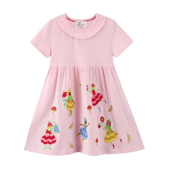 Robe Fille de 2 ans à 7 ans Col rond Manches courtes Casual