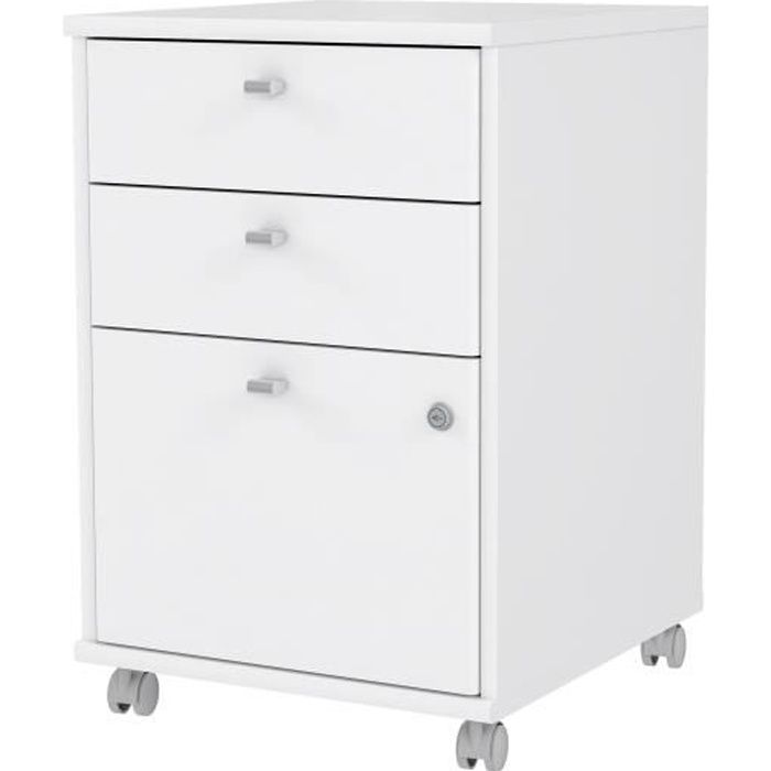 Caisson sur roulettes à clés - PALMA - 3 tiroirs - Blanc - L 42 x P 45 x H  64 cm - Cdiscount Maison