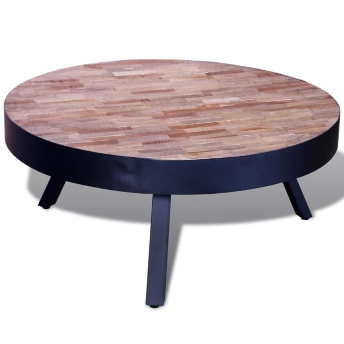 Table Basse Table De Salon Ronde Avec 3 Pieds En Metal Bois De Teck Recycle Achat Vente Table Basse Table Basse Table De Salon Cdiscount