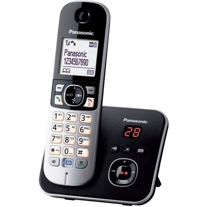 Téléphone sans fil avec répondeur Panasonic KX-TG6821 - écran large et touches rétro-éclairées - noir