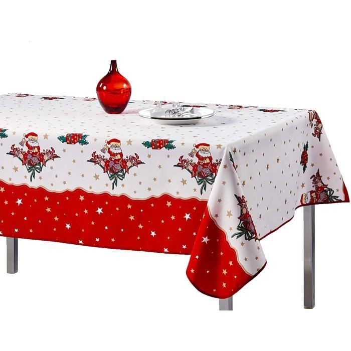 Nappe De Noel Anti-Taches Polyester Lavable Rouge Motif Père Noël et Bonhomme de Neige de Noël 150X180cm Nappe De Noël Rectangulaire