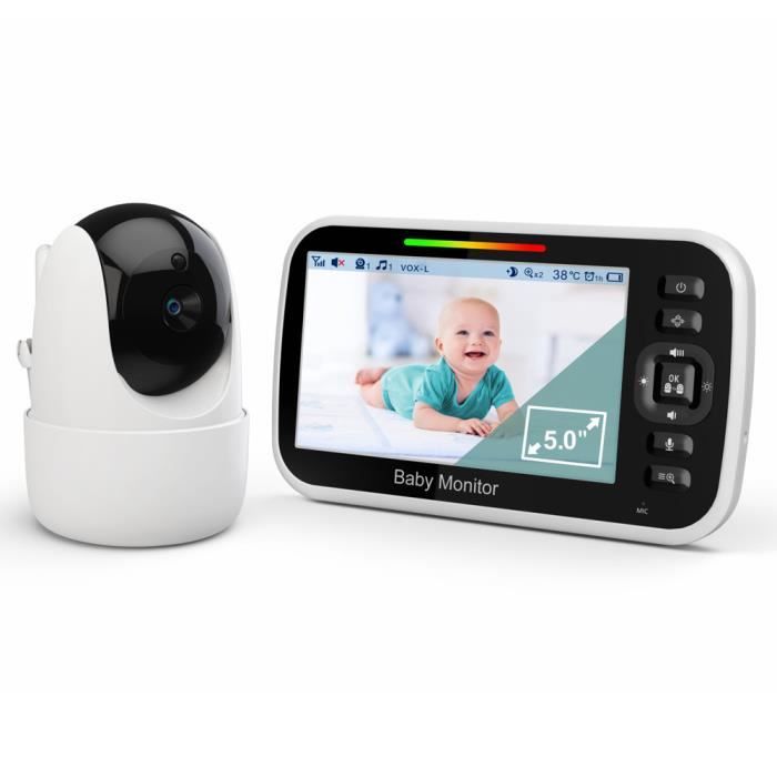 Babyphone Vidéo Moniteur Bébé Caméra avec Écran 5.0 Pouces, Vision