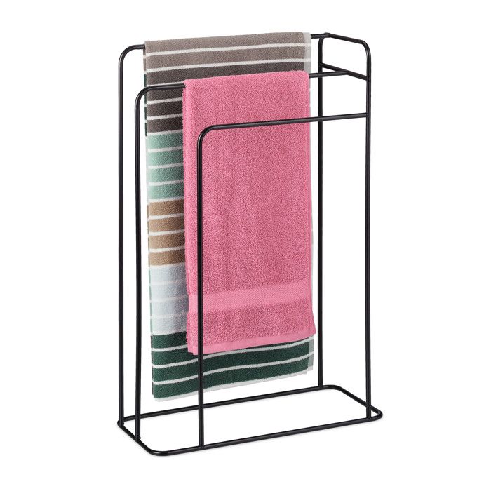 Porte-serviettes Autoportant SPRINGOS - 3 Barres Mobiles, Hauteur 86 Cm, Couleur Dorée, Pied Stable