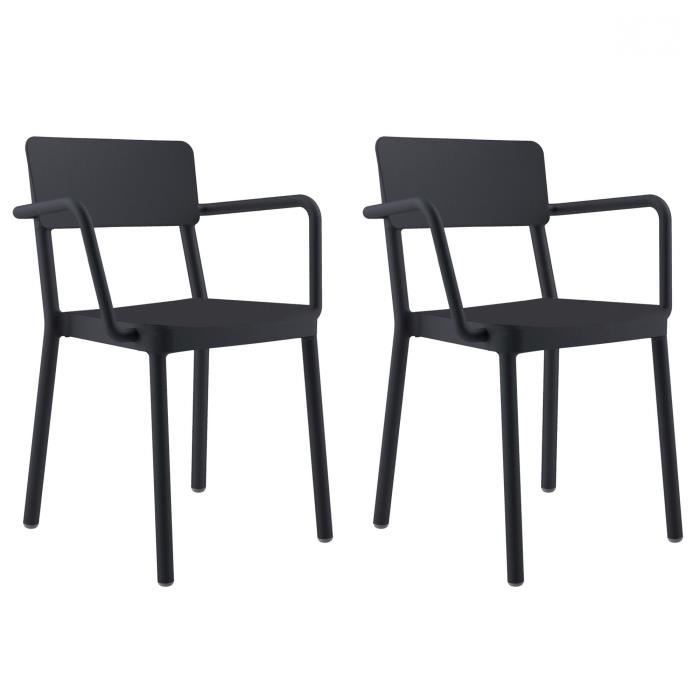 resol lisboa lot 2 fauteuil pour extérieur ou intérieur jardin terrasse balcon salle à manger chaises empilables noir