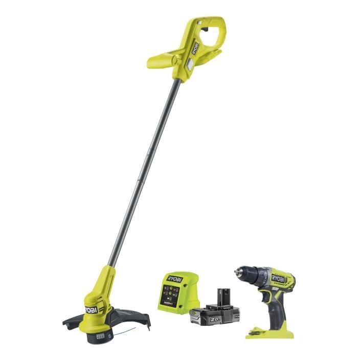 Pack Ryobi Perceuse-visseuse 18V - 40 Nm + Coupe-bordures 23 cm - livré avec 1 batterie lithium+ 18V 2,0 Ah et 1 chargeur 1,5 A