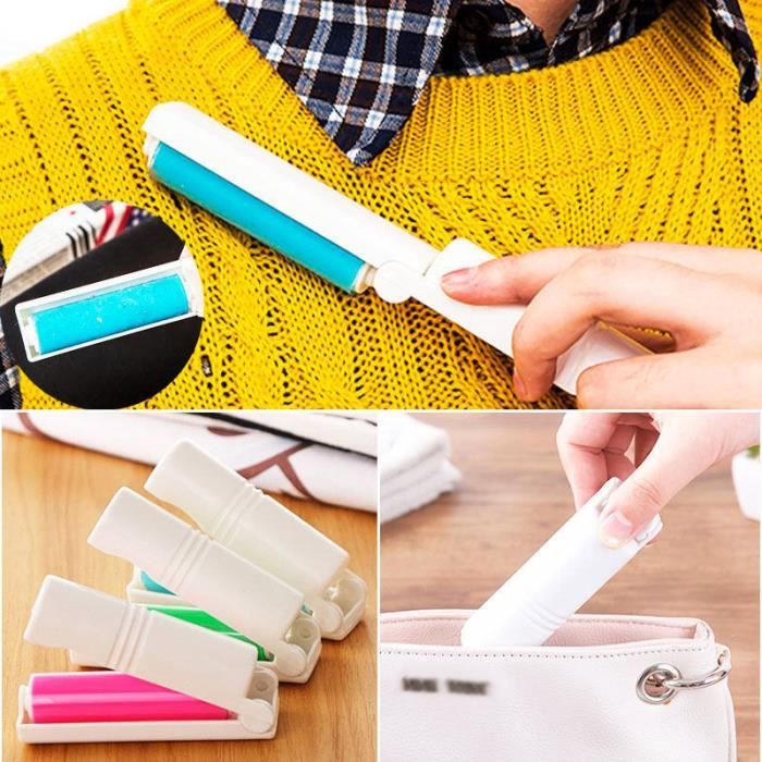 Meilleurs prix pour SHOP-STORY - Petit Rouleau de Poche Anti Poils Peluches Cheveux Poussières Mini Brosse AutoCollant Lavable Réutilisable Bleu