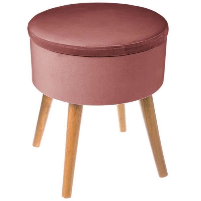 Tabouret Coffre en Velours - SILUMEN - 43 cm - Rose Gris Bleu