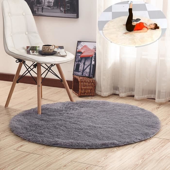 Tapis De Sol Shaggy 120cm Rond Moquette Anti Dérapage Absorbant Velours Décoration Coussin De Chaise Canapé Natte Tapis De Yoga Gris