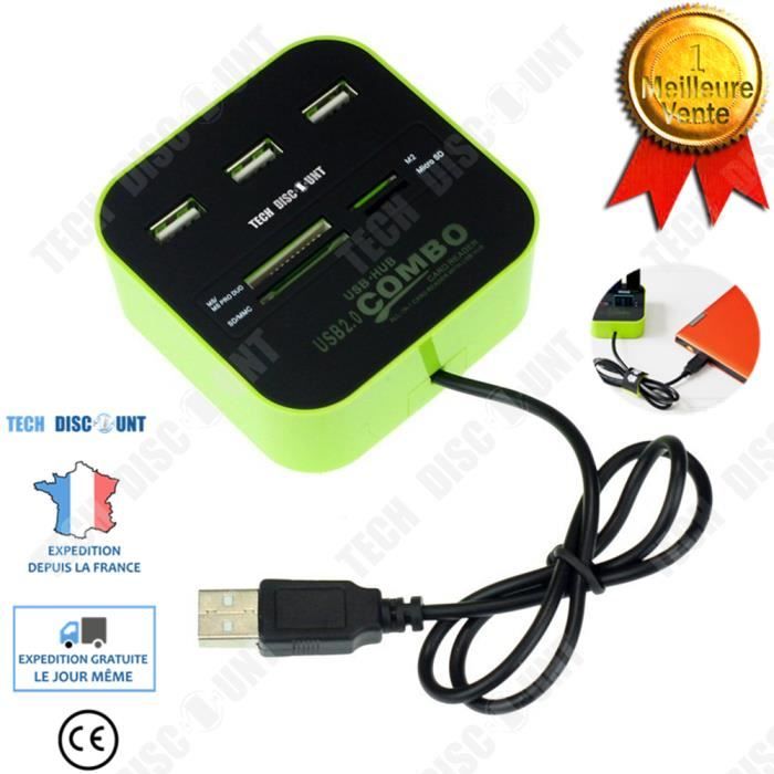 TD® Concentrateur usb hub 2.0 ethernet micro sd 3 ports multiprise carte reseau multiple adaptateur transfert de données rapide