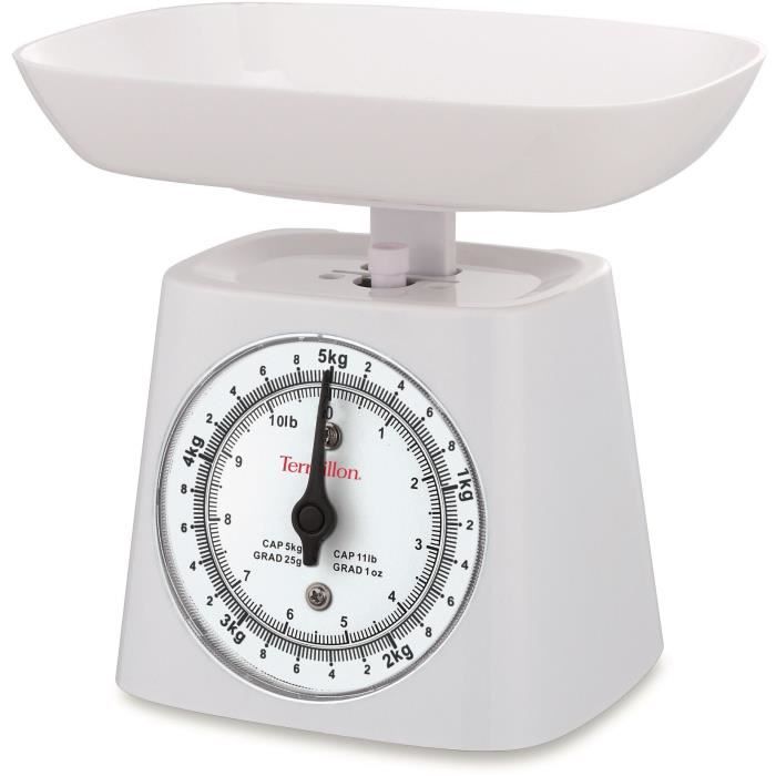 Balance mécanique TERRAILLON - 5kg/1g - Bol amovible - 0,5 L - Blanc